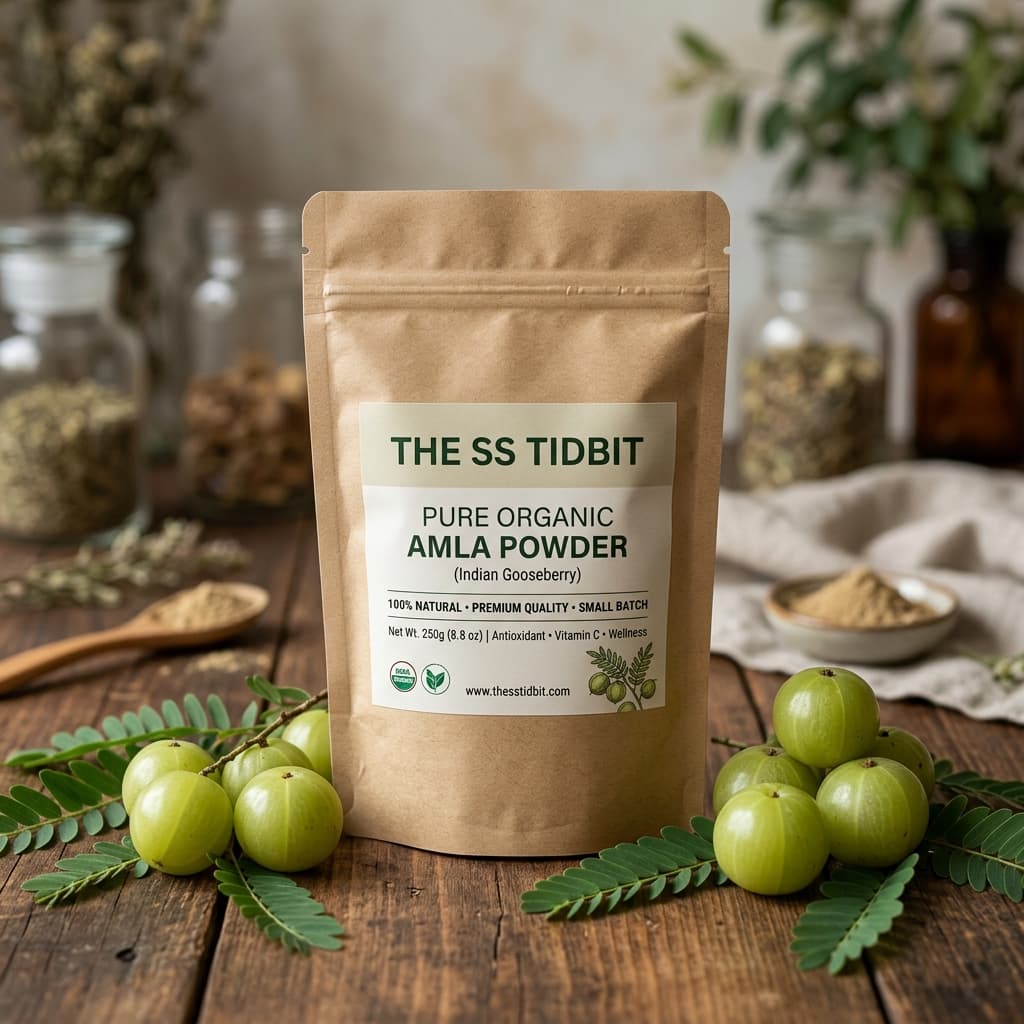 The SS Tidbit Organic Amla Powder authentic kraft pouch packaging