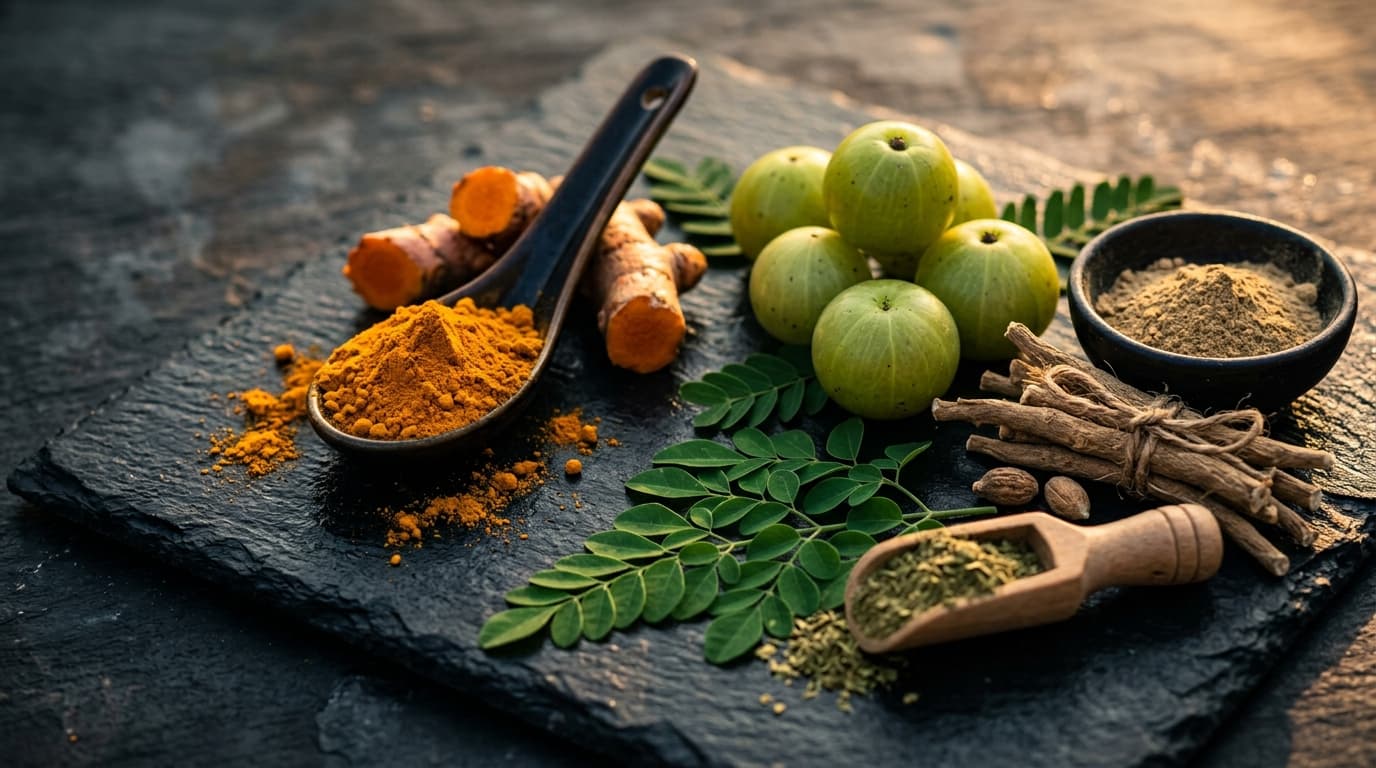 Ayurvedic herbs and stone grinding elements