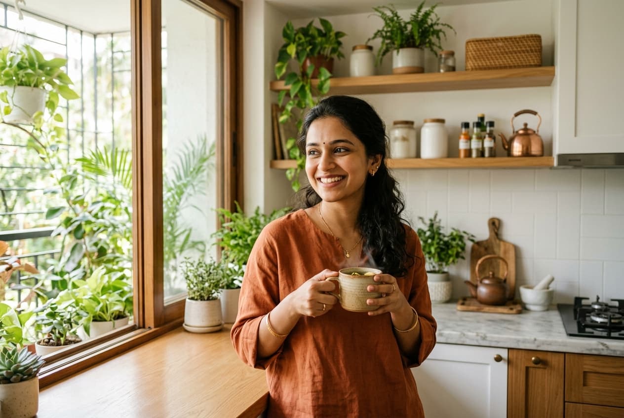 Ayurvedic herbal wellness morning preparation ritual